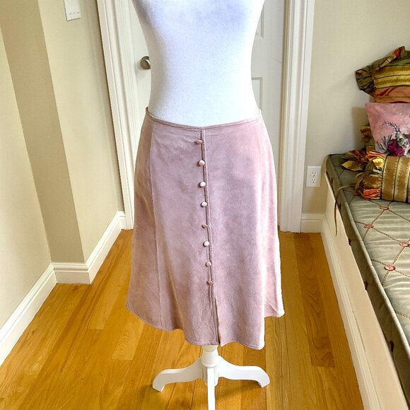 Source Unknown Dresses & Skirts - Y2K Skirt Suede Leather Light Pink Suede Covered Button Front In Suede (8)